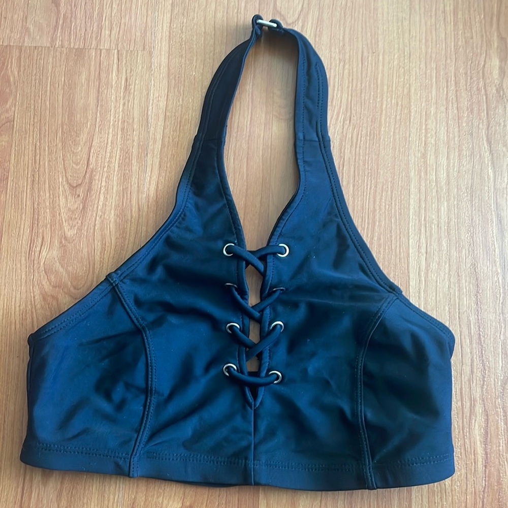 NWT Halter Black Blue Bikini Swim Top XS